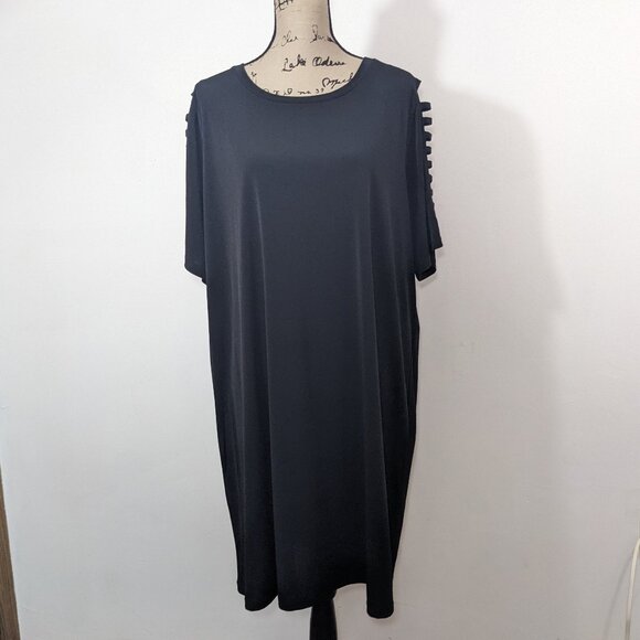 NWT Michael Kors Womens 2X Dress Black Stretch Cutout Short Sleeve Logo - Picture 1 of 12